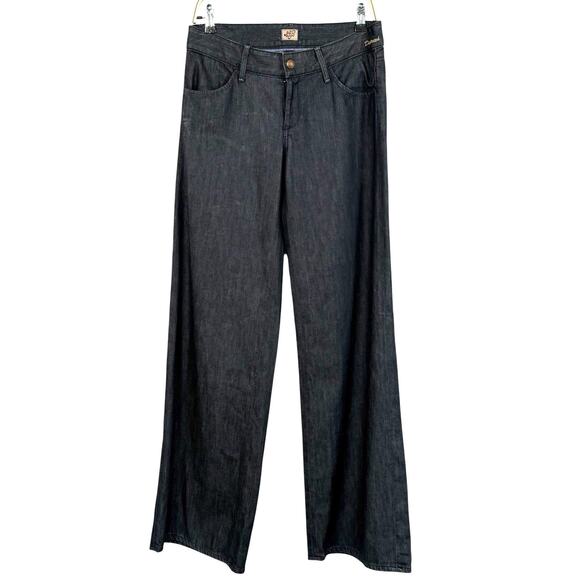 Goldsign Wide Leg Dark Wash Jeans USA Made High Rise Stretch Denim Size 28 - Picture 1 of 14